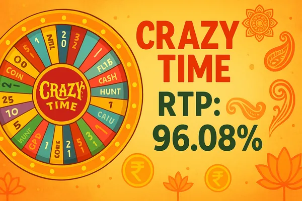 Ilustração do Crazy Time mostrando o RTP de 96,08%